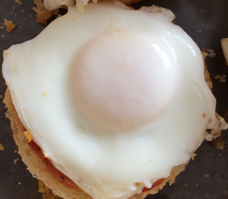 Photo of a glutino gluten free english muffin with an egg on top. 